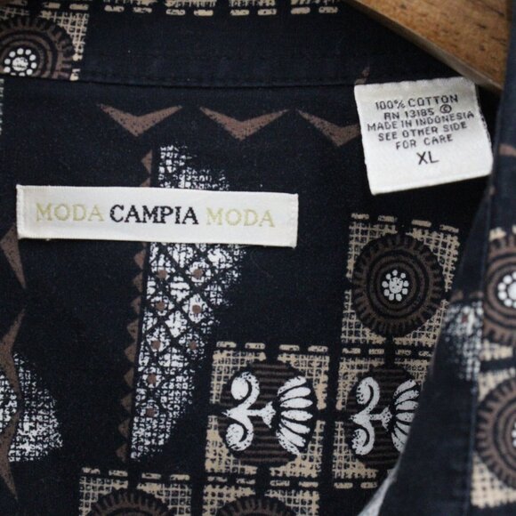 Vintage Moda Campia Moda Shirt Men XL Navy Blue Button Down Geometric Cotton 90s - Picture 6 of 9